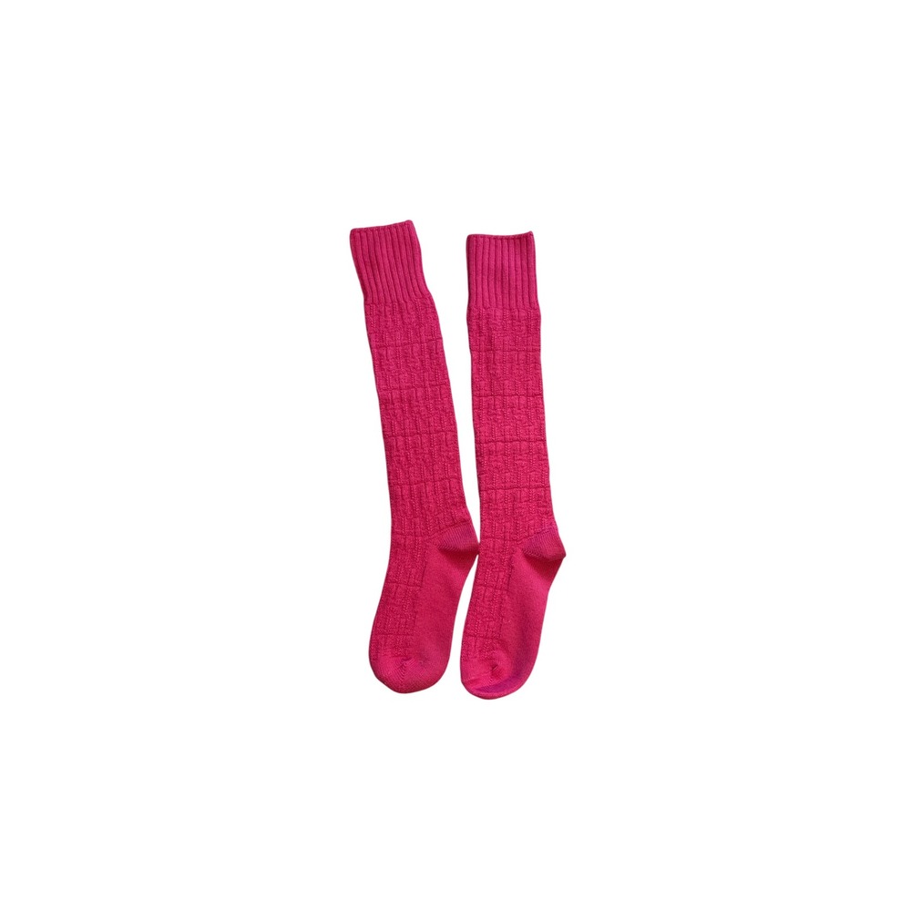 Hot Pink Knee High Textured Knit Socks Ribbed Cuff Size 8-9 Magenta